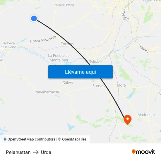 Pelahustán to Urda map
