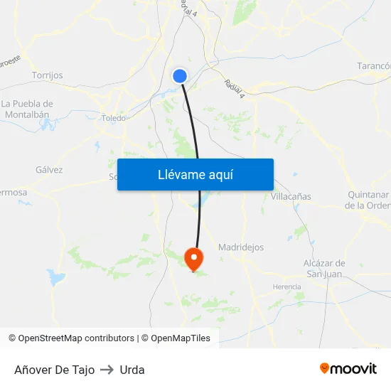 Añover De Tajo to Urda map
