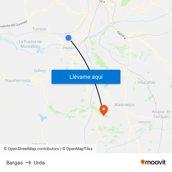 Bargas to Urda map