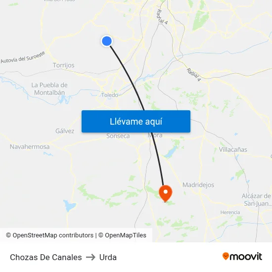 Chozas De Canales to Urda map