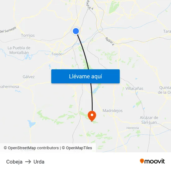 Cobeja to Urda map