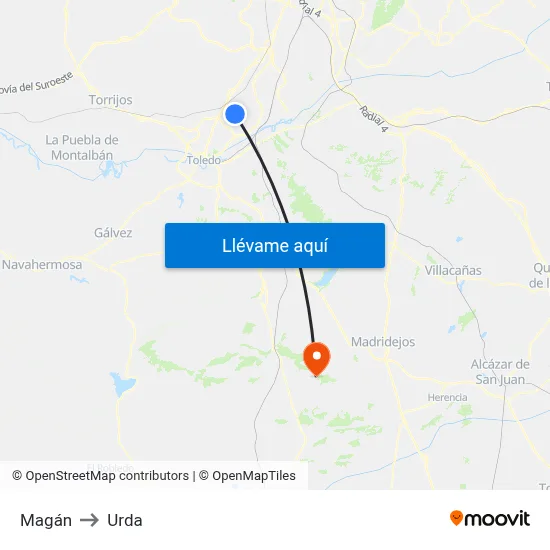 Magán to Urda map
