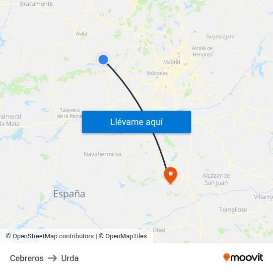 Cebreros to Urda map