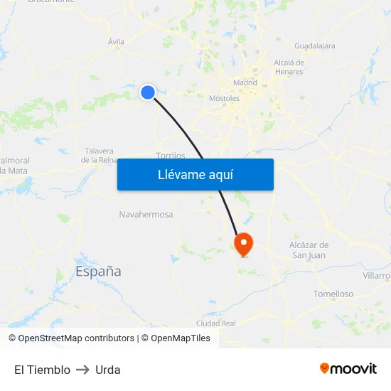 El Tiemblo to Urda map