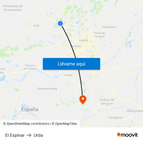 El Espinar to Urda map