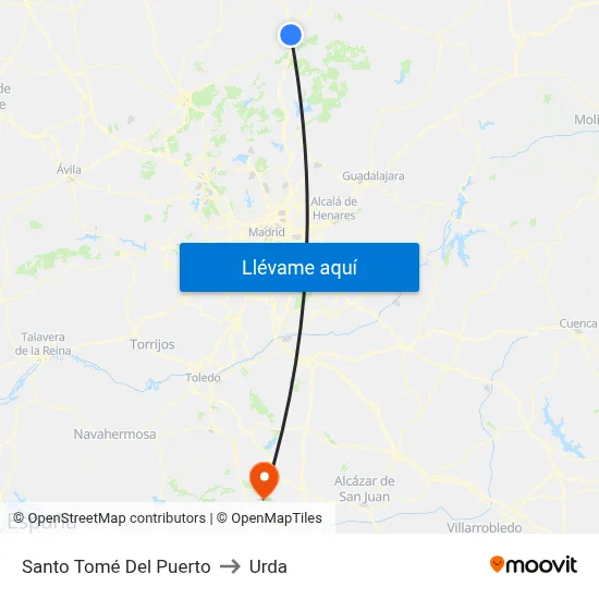 Santo Tomé Del Puerto to Urda map