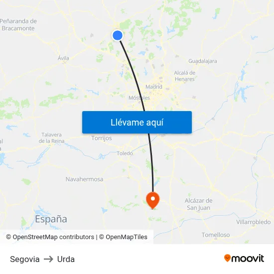 Segovia to Urda map