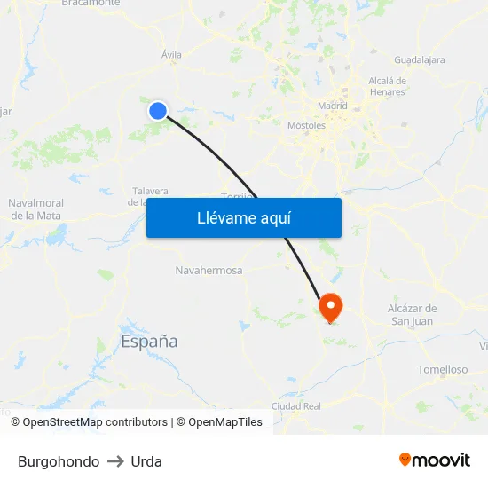 Burgohondo to Urda map