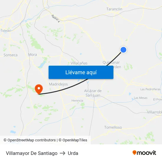 Villamayor De Santiago to Urda map