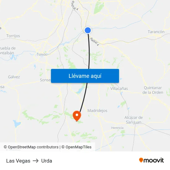 Las Vegas to Urda map