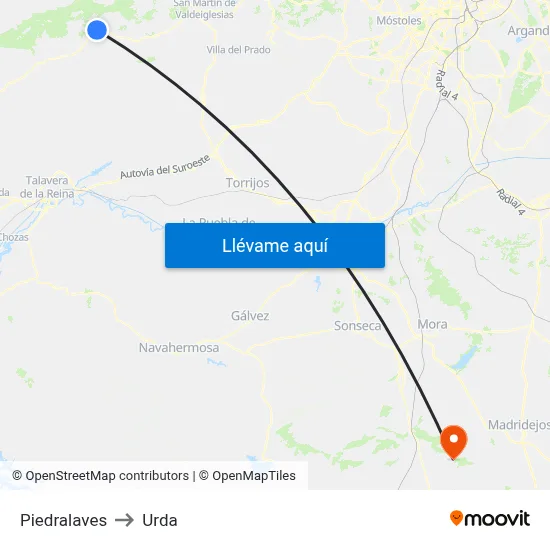 Piedralaves to Urda map