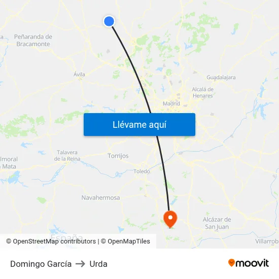 Domingo García to Urda map
