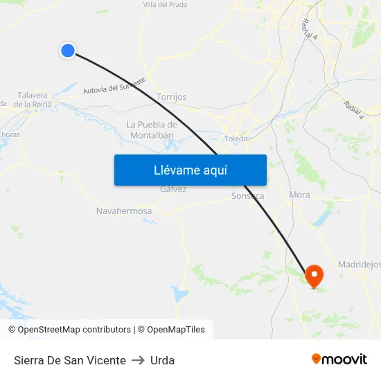 Sierra De San Vicente to Urda map