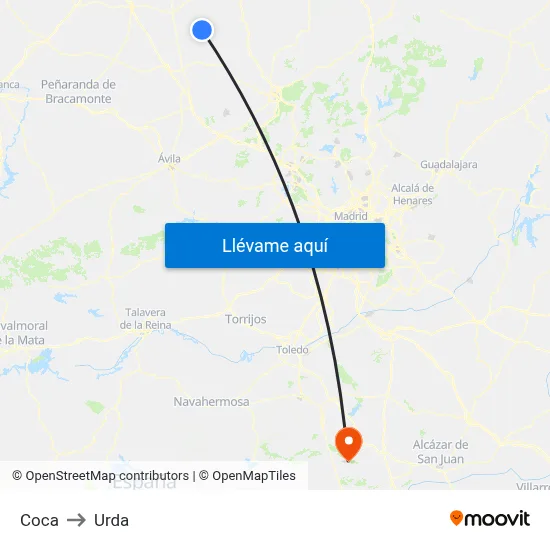 Coca to Urda map