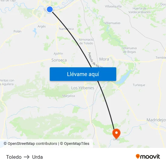 Toledo to Urda map