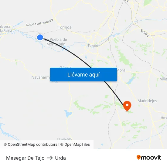 Mesegar De Tajo to Urda map