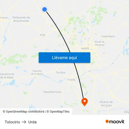 Tolocirio to Urda map