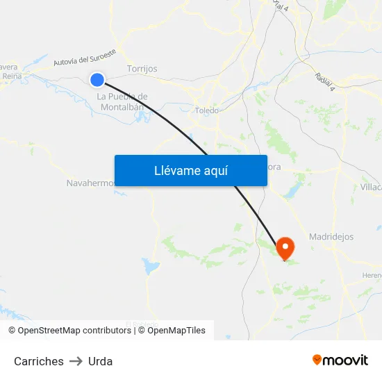 Carriches to Urda map
