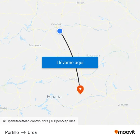 Portillo to Urda map