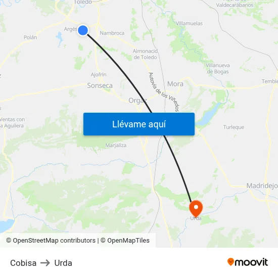 Cobisa to Urda map