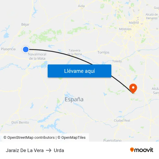 Jaraíz De La Vera to Urda map