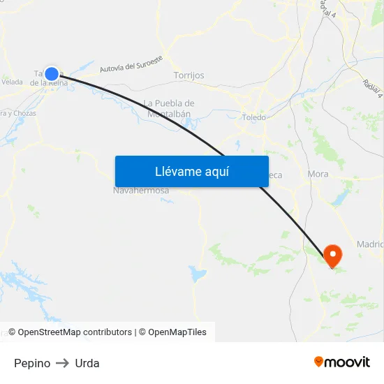 Pepino to Urda map