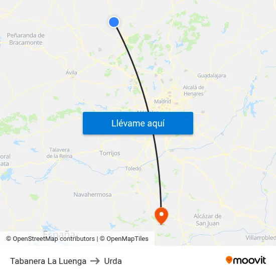 Tabanera La Luenga to Urda map