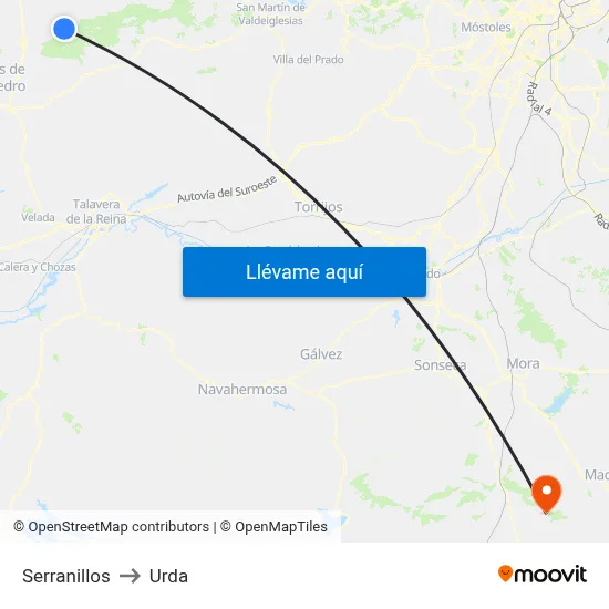 Serranillos to Urda map