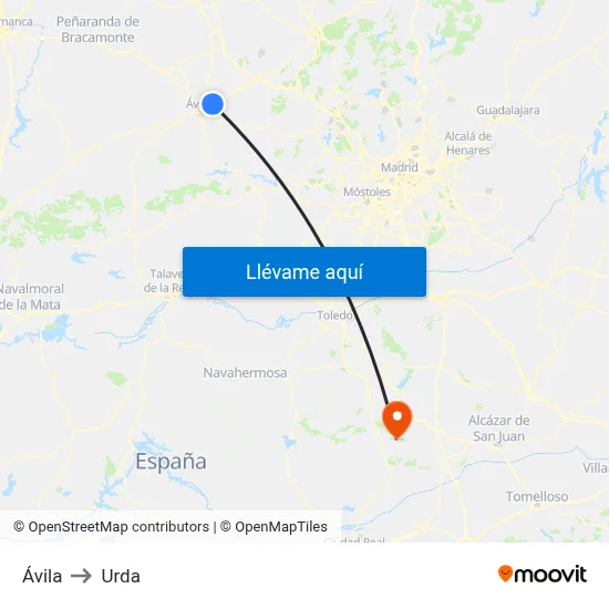 Ávila to Urda map