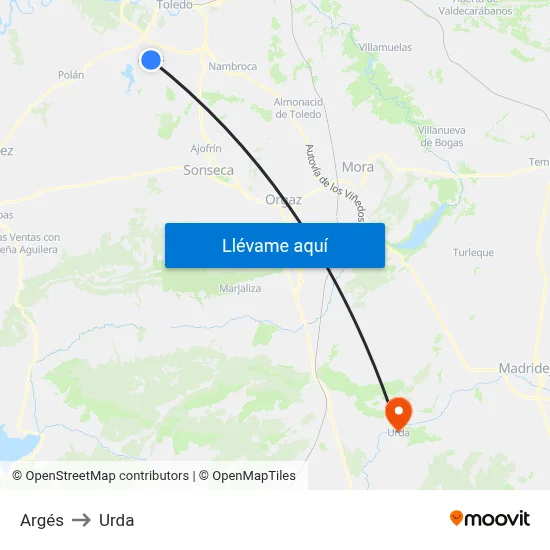 Argés to Urda map