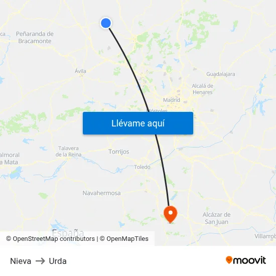 Nieva to Urda map
