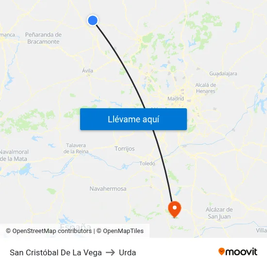 San Cristóbal De La Vega to Urda map