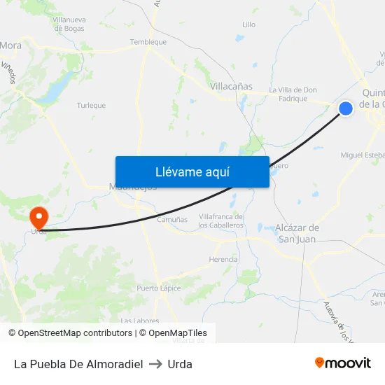 La Puebla De Almoradiel to Urda map