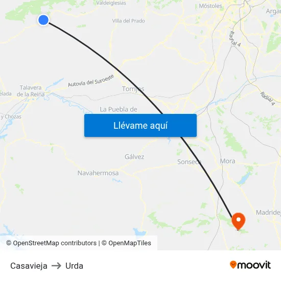 Casavieja to Urda map