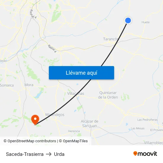 Saceda-Trasierra to Urda map