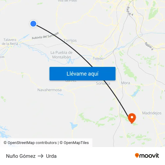 Nuño Gómez to Urda map