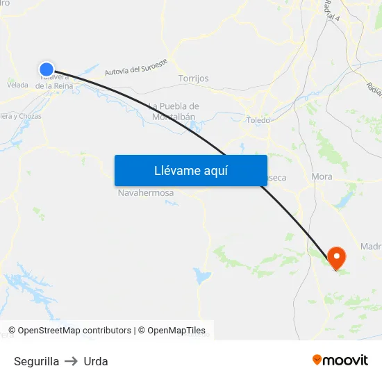 Segurilla to Urda map
