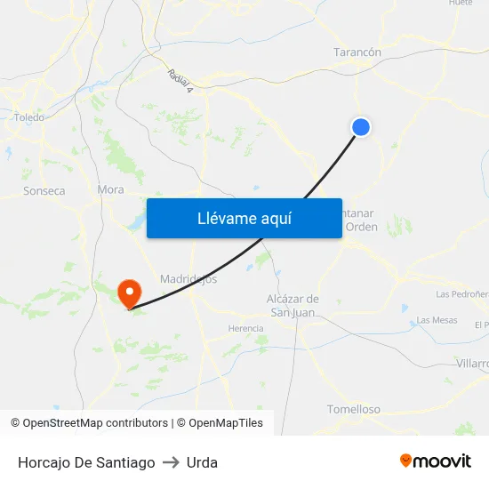 Horcajo De Santiago to Urda map