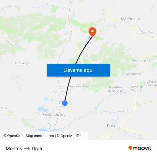 Montes to Urda map