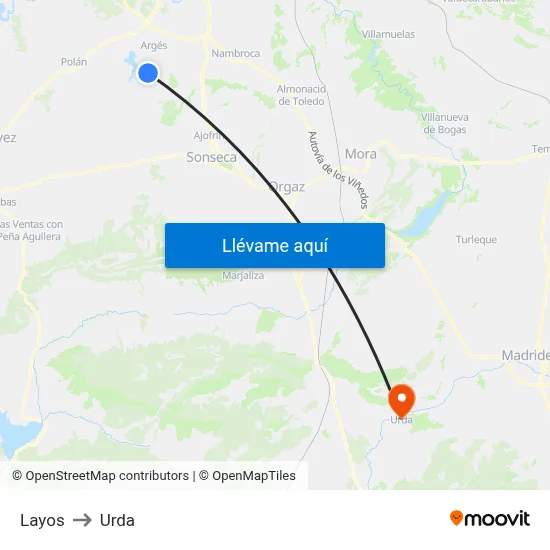 Layos to Urda map