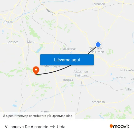 Villanueva De Alcardete to Urda map