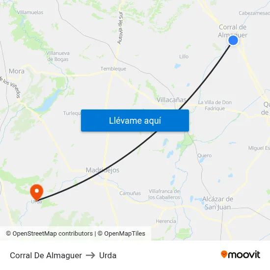 Corral De Almaguer to Urda map
