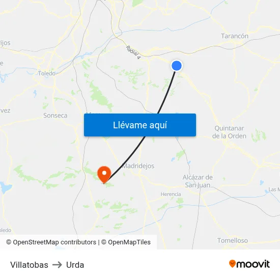 Villatobas to Urda map