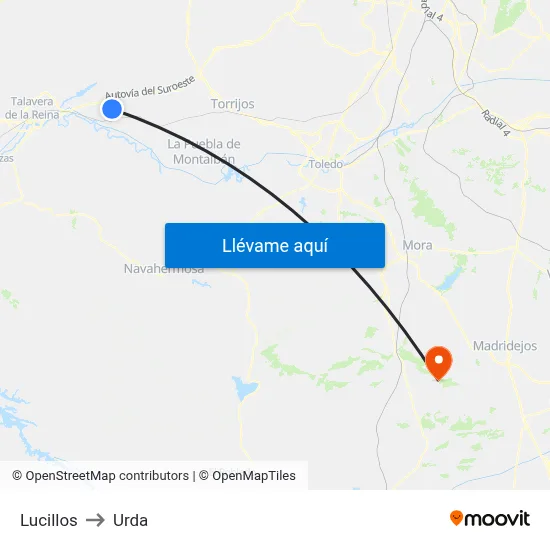Lucillos to Urda map