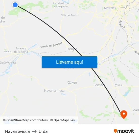 Navarrevisca to Urda map