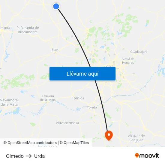 Olmedo to Urda map