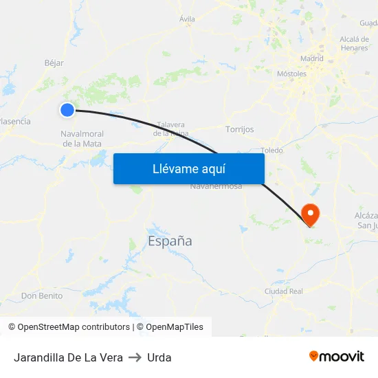 Jarandilla De La Vera to Urda map