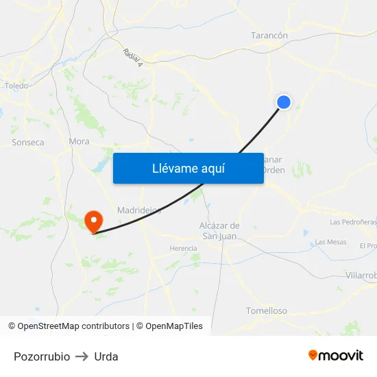 Pozorrubio to Urda map