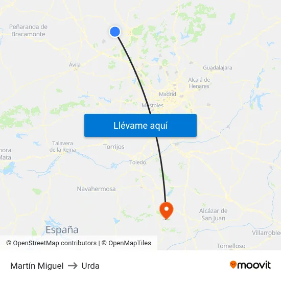 Martín Miguel to Urda map