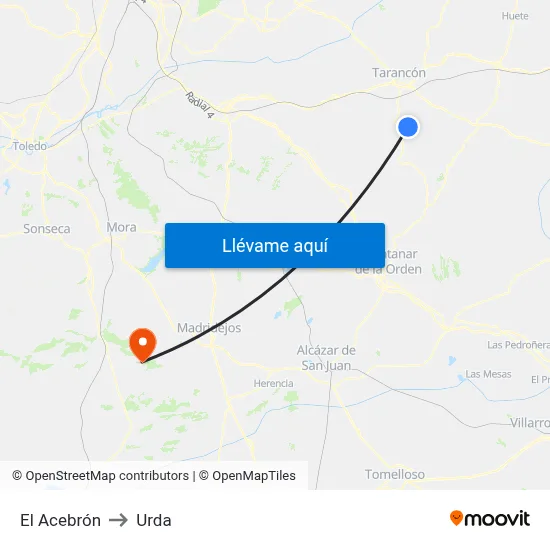El Acebrón to Urda map